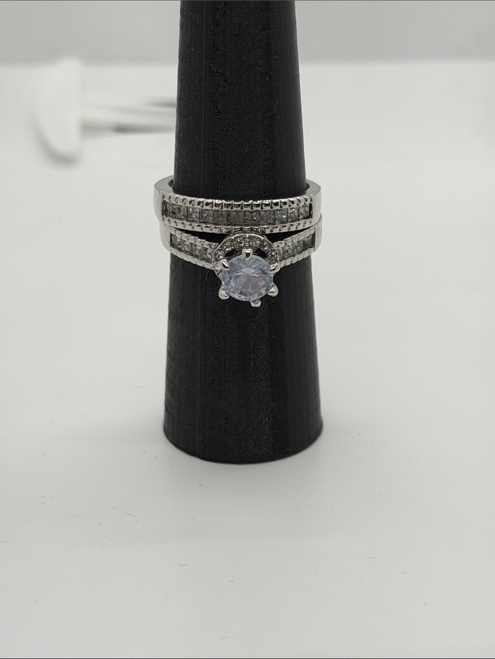 Sterling Silver CZ Solitaire Engagement Ring Set - Silver size 10